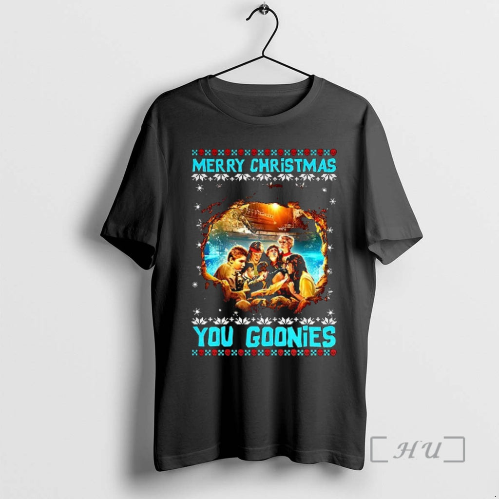 Officials Merry Christmas You Goonies Classic Adventure Ugly Xmas T-Shirts, Hoodie, Sweatshirt | PopFlextees.com