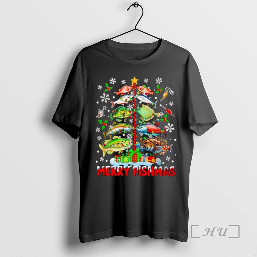 Officials Merry Fishmas Awesome Christmas Tree Lights Fish T-Shirts, Hoodie, Sweatshirt | PopFlextees.com
