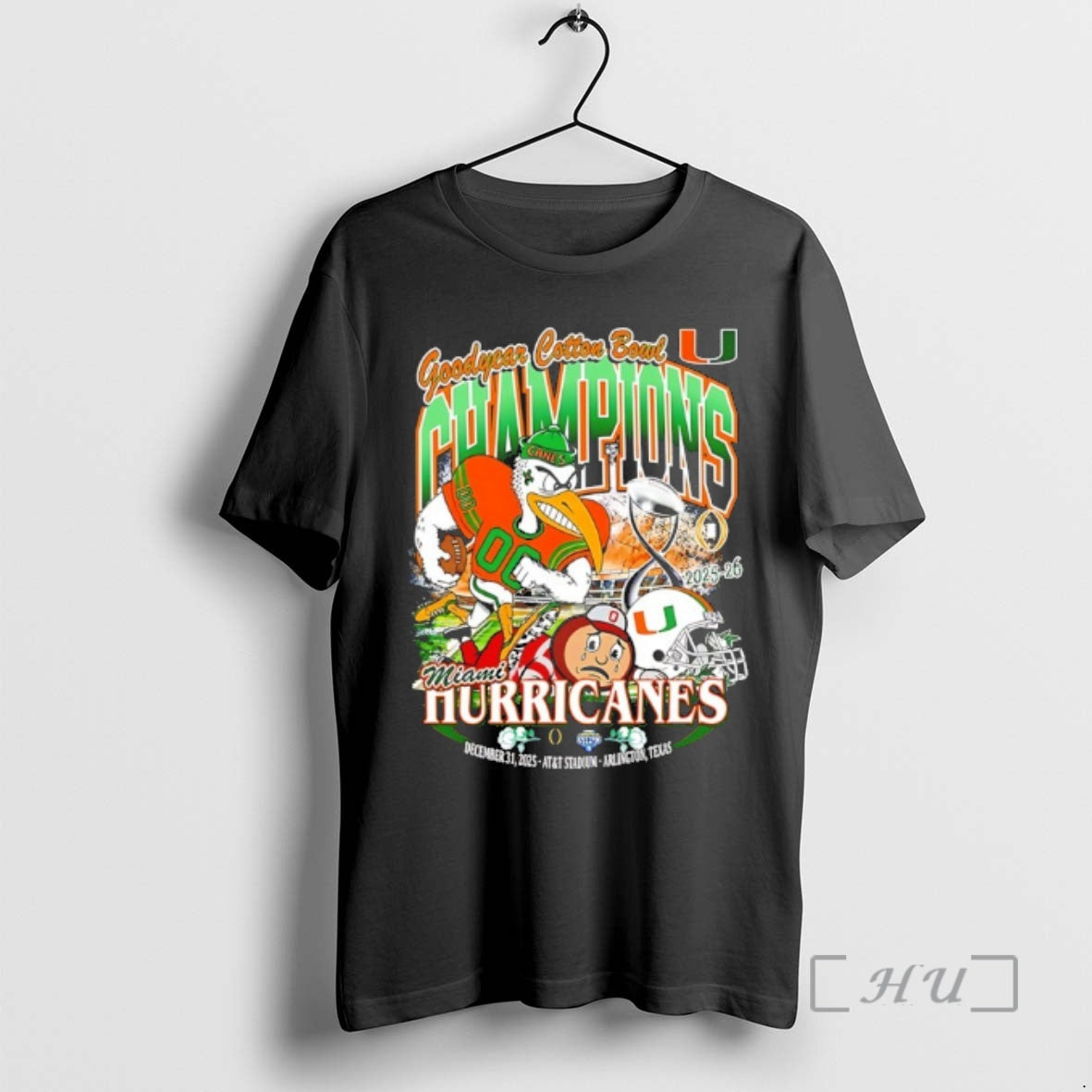 Officials Miami Beat Ohio State 2025 26 Goodyear Cotton Bowl Champions Mascot Premium T Shirts Hoodie, Sweatshirt