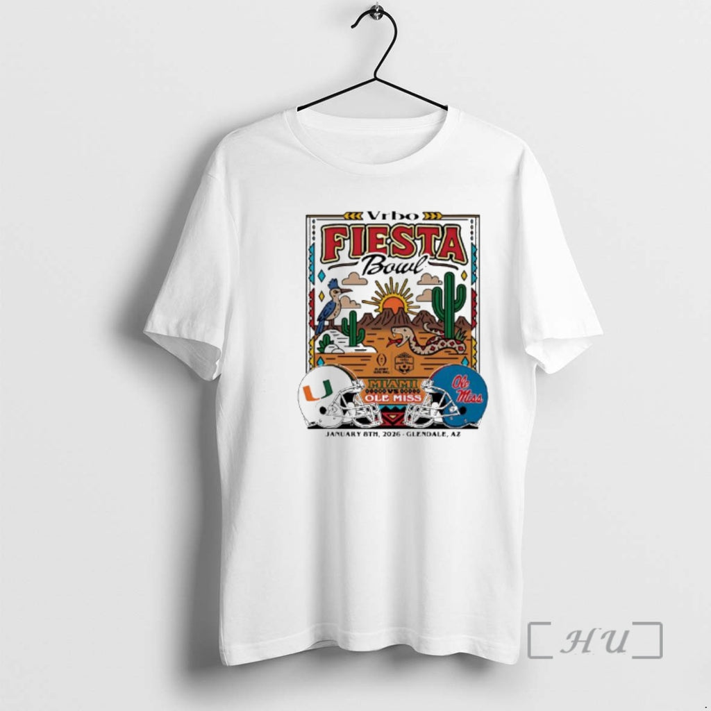 Officials Miami Vs Ole 2026 Vrbo Fiesta Bowl Matchup Desert Dudes Premium T Shirts Sweater Hoodie, Sweatshirt