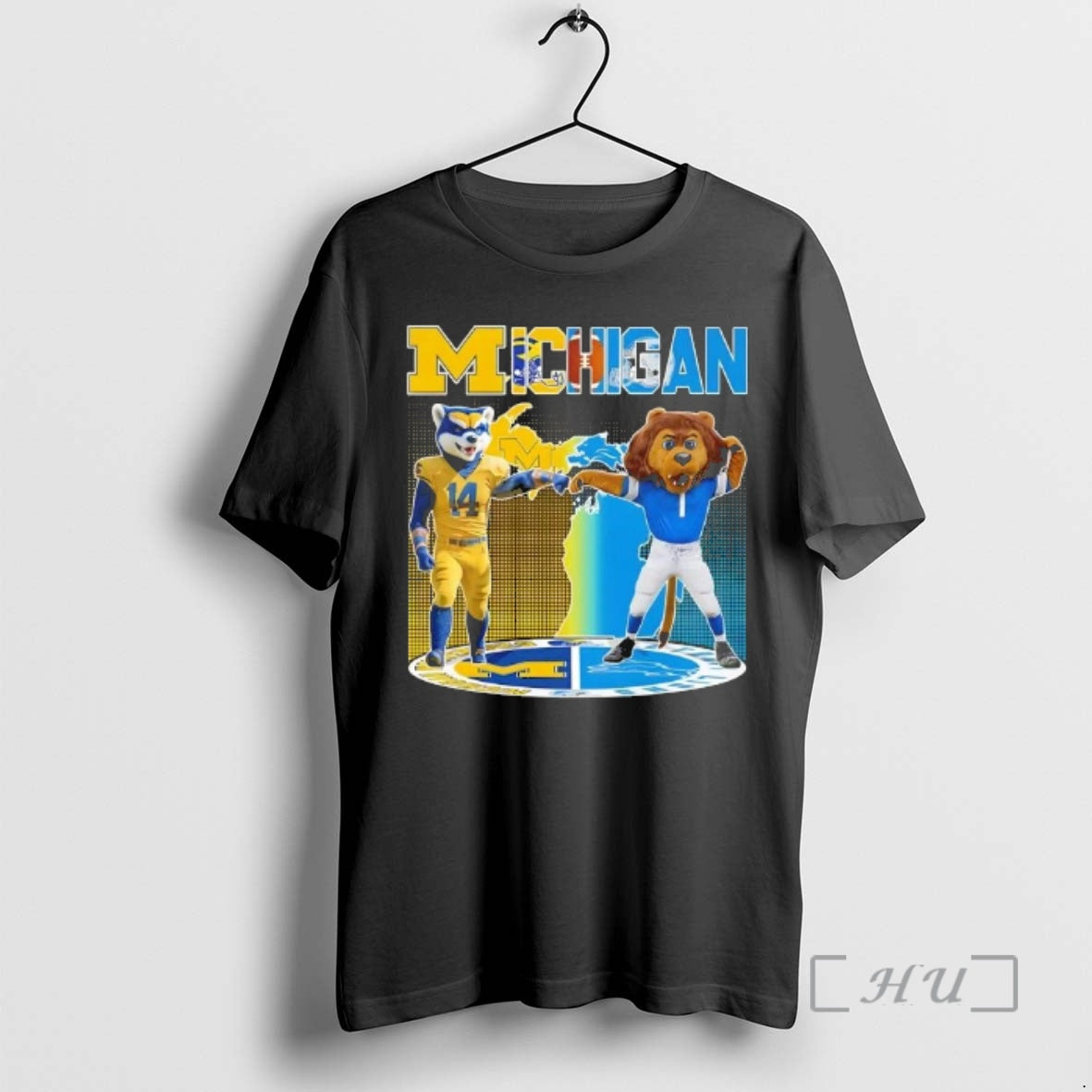 Officials Michigan Wolverines Fist Bump Detroit Lions Football Mascot T-Shirts, Hoodie, Sweatshirt | PopFlextees.com