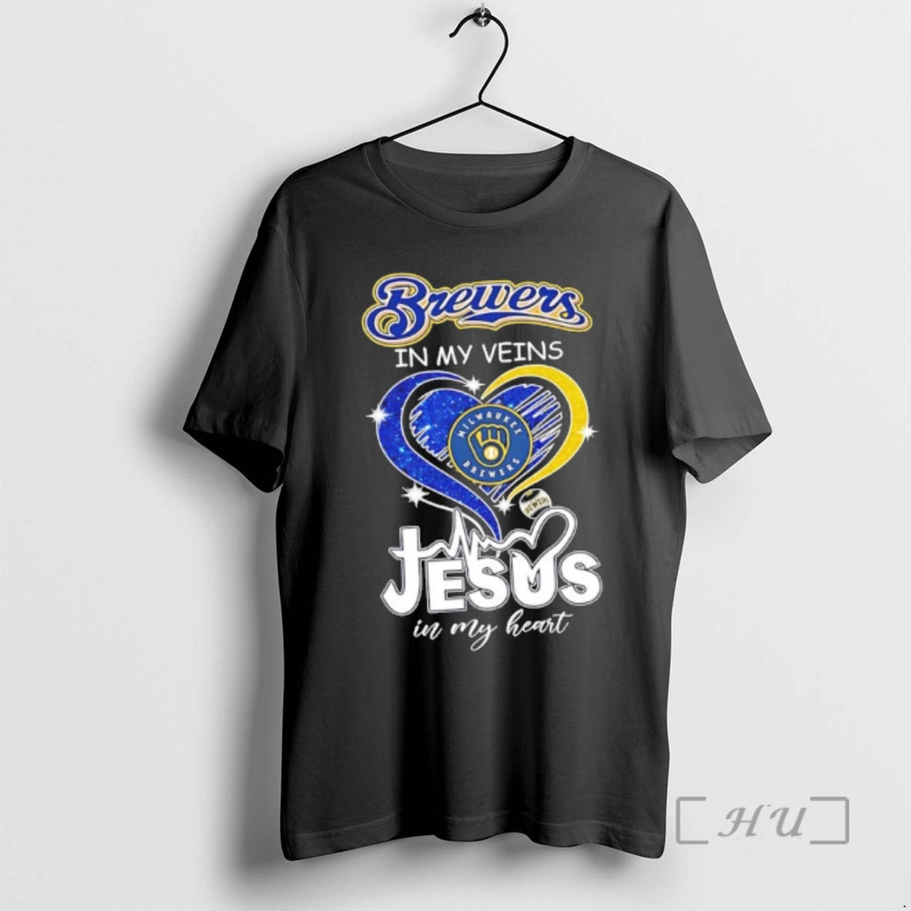 Officials Milwaukee Brewers In My Veins And Jesus In My Heart Diamond Heart Premium T-Shirts, Hoodie, Sweatshirt