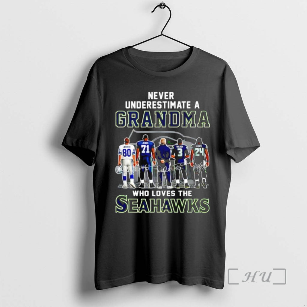 Officials Never Underestimate A Grandma Who Loves The Seahawks Coach And Four Player Signatures Premium T-Shirts, Hoodie,...