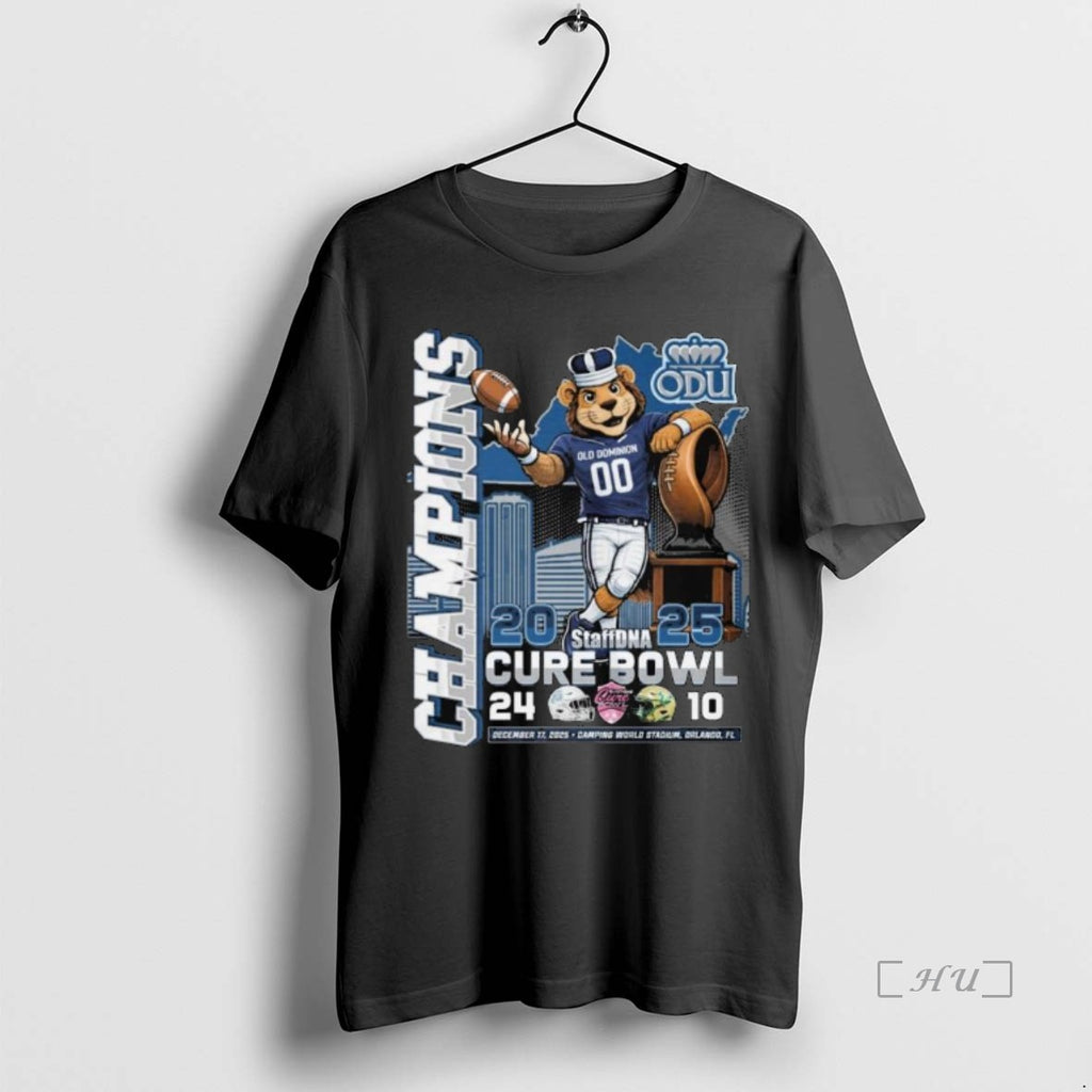 Officials Old Dominion Monarchs 2025 Staffdna Cure Bowl Champions Mascot Long Sleve T-Shirts, Hoodie, Sweatshirt