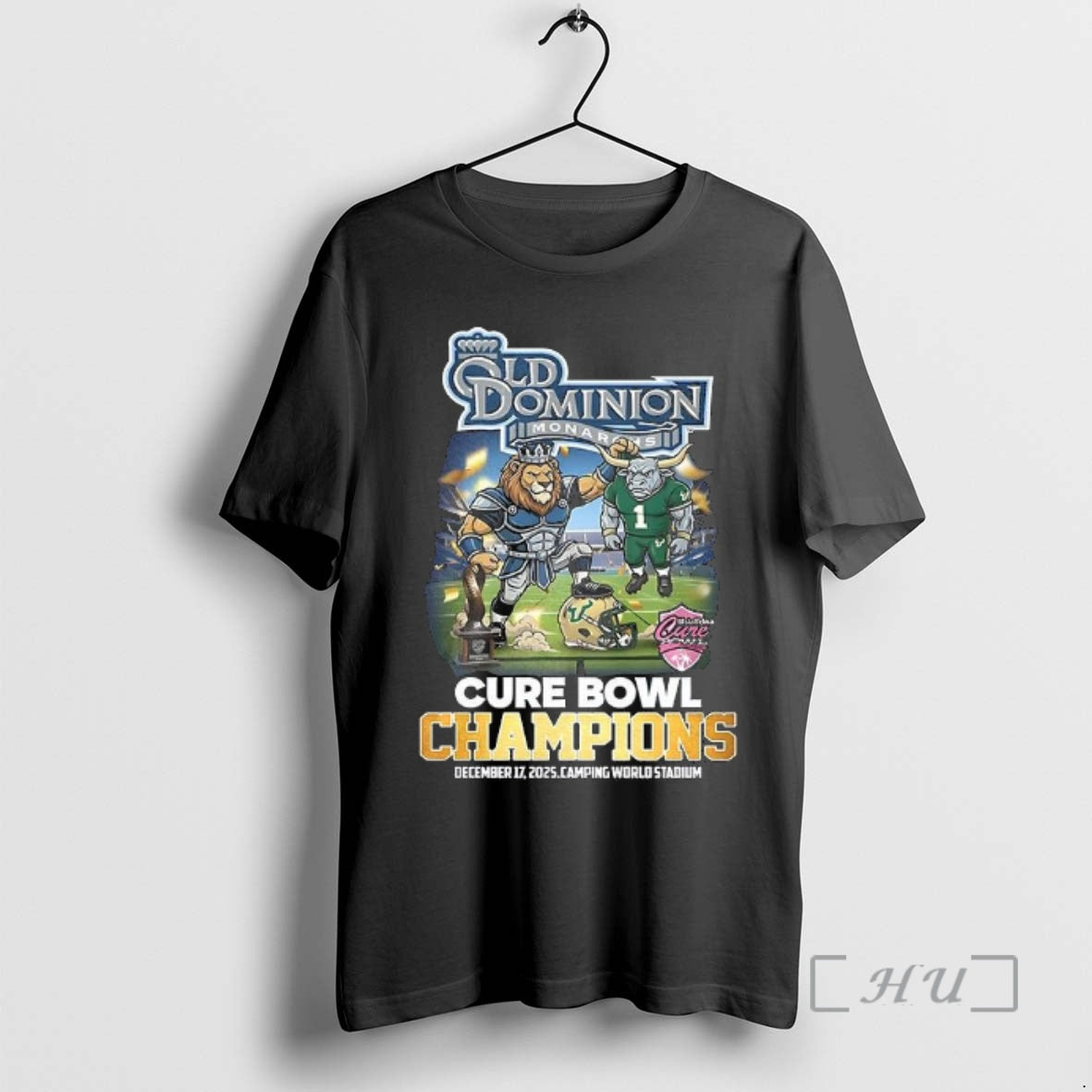 Officials Old Dominion Monarchs Beat South Florida Bulls 2025 Cure Bowl Champions Mascot Premium T-Shirts, Hoodie, Sweatshirt