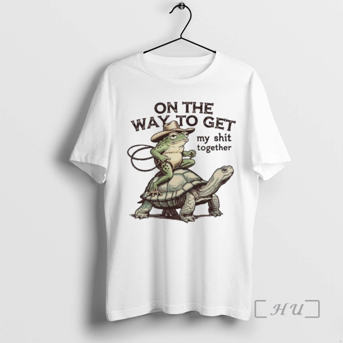 Officials On The Way To Get My Shit Togther Cowboy Frog Turtle Premium T Shirts Hoodie, Sweatshirt | PopFlextees.com