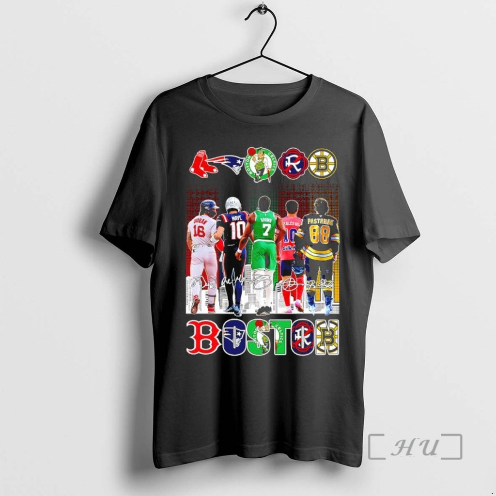 Officials One City One Heart All Boston Team Skyline Signatures T-Shirts, Hoodie, Sweatshirt | PopFlextees.com