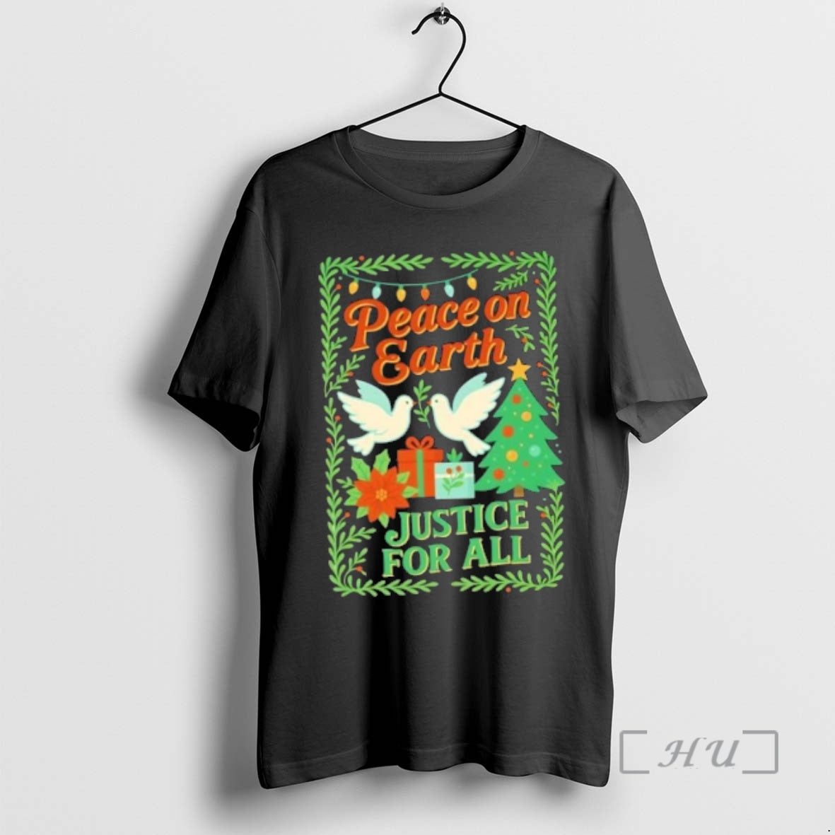 Officials Peace On Earth Justice For All Doves Bird And Christmas Tree Premium T Shirts Hoodie, Sweatshirt | PopFlextees.com