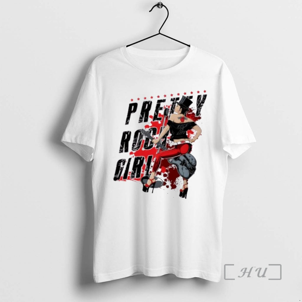 Officials Pretty Rock Girl Rockabilly Pin Up Design Design T-Shirts, Hoodie, Sweatshirt | PopFlextees.com