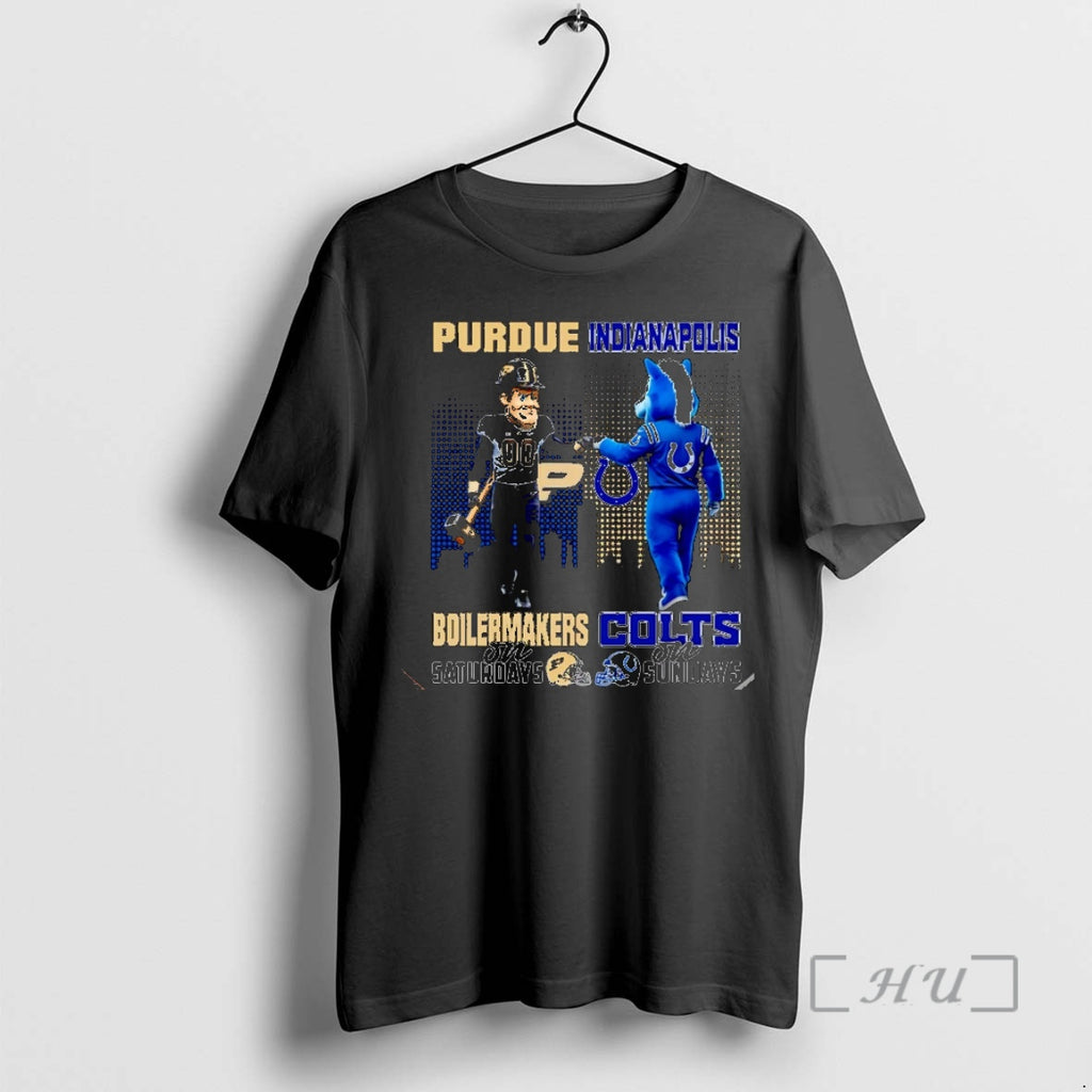 Officials Purdue Boilermakers On Saturdays Vs Indianapolis Colts On Sundays Mascot Skyline Christmas Premium T-Shirts,...