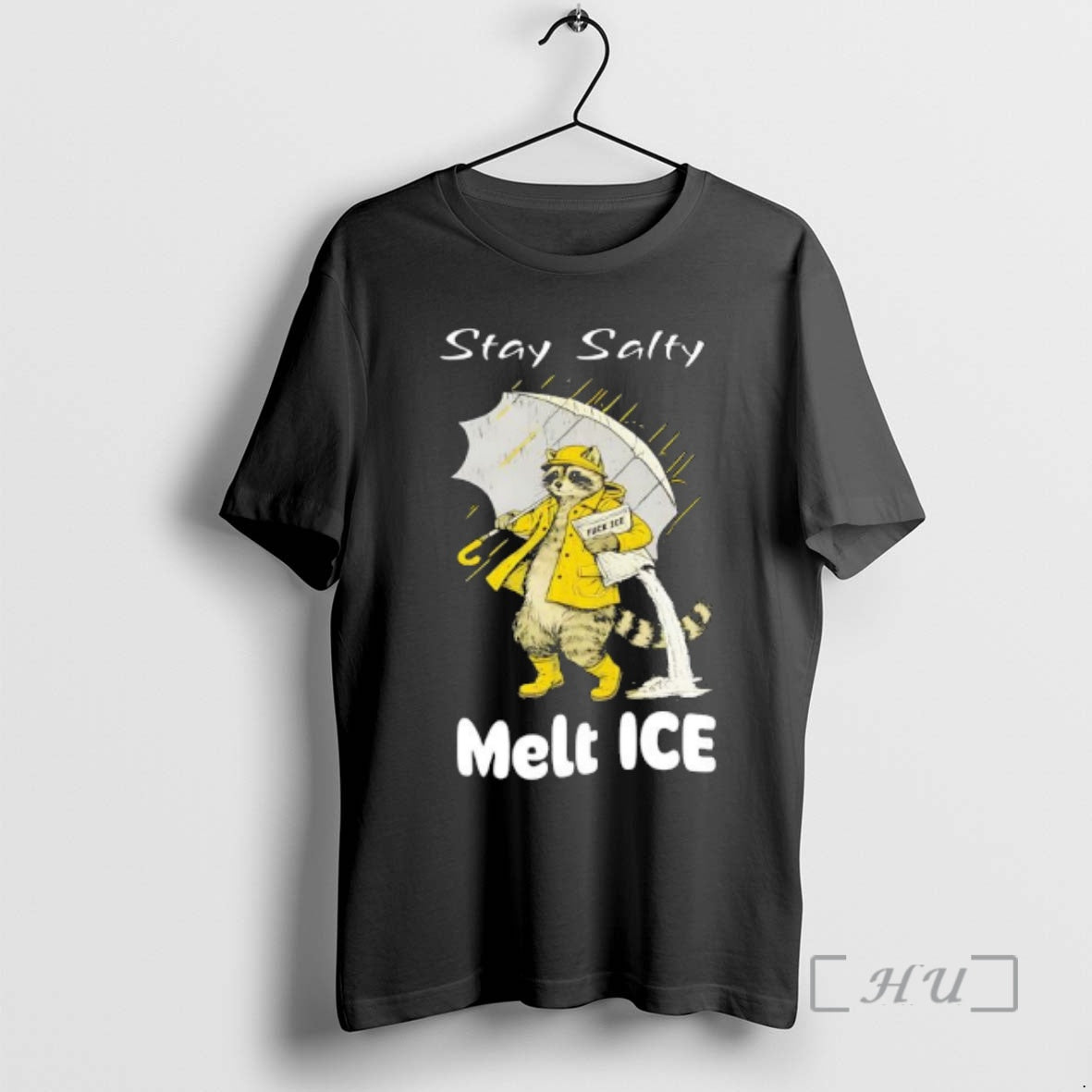 Officials Raccoon In A Yellow Raincoat Stay Salty Melt Ice Anti Ice Premium T Shirts Hoodie, Sweatshirt | PopFlextees.com