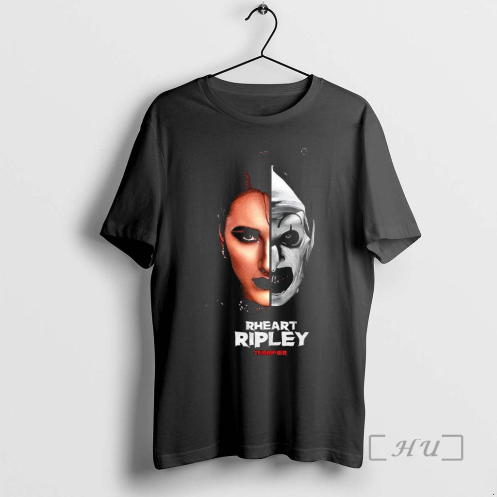 Officials Rhea Ripley And Terrifier Hafl Face T-Shirts, Hoodie, Sweatshirt | PopFlextees.com