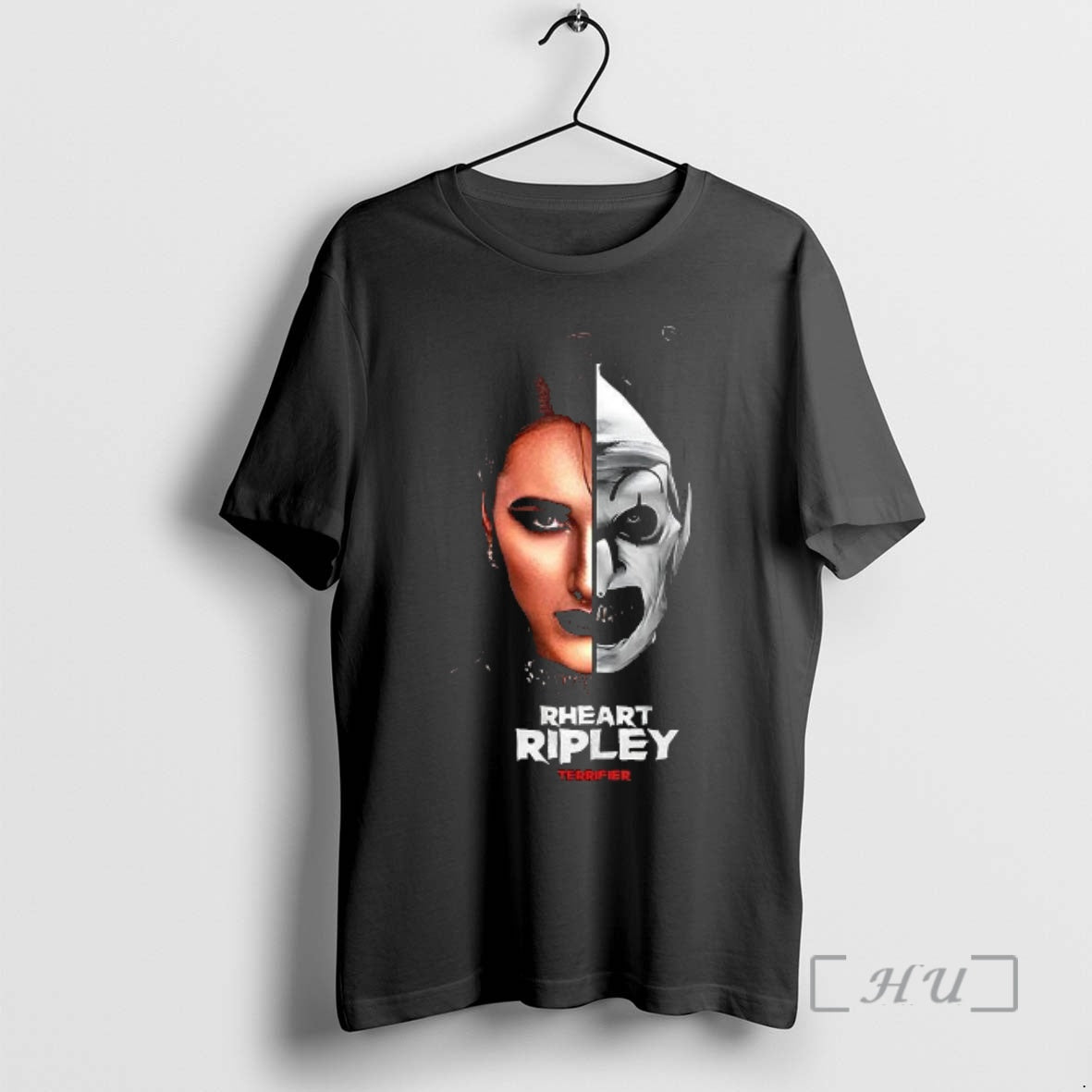 Officials Rhea Ripley And Terrifier Hafl Face T-Shirts, Hoodie, Sweatshirt | PopFlextees.com