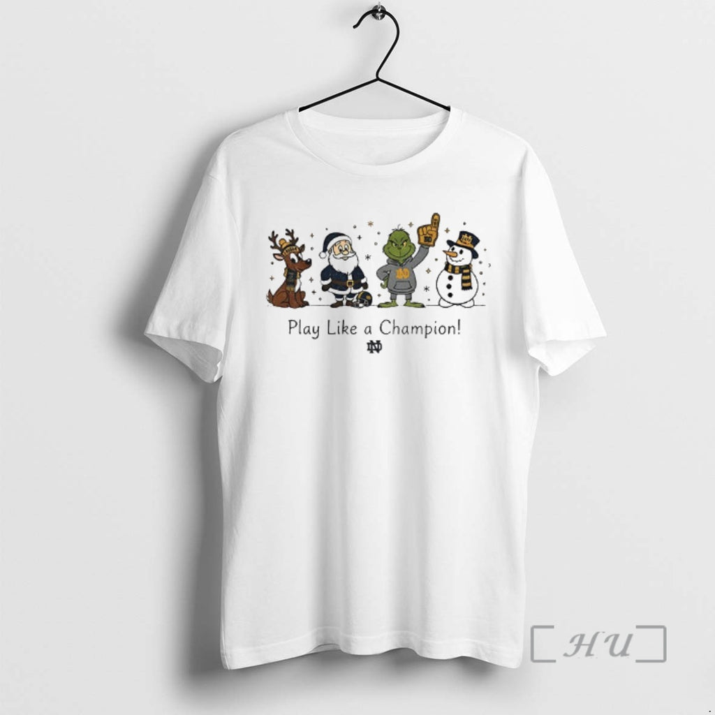 Officials Santa Character Notre Dame Fighting Irish Football Play Like A Champion Christmas Premium T-Shirts, Hoodie,...