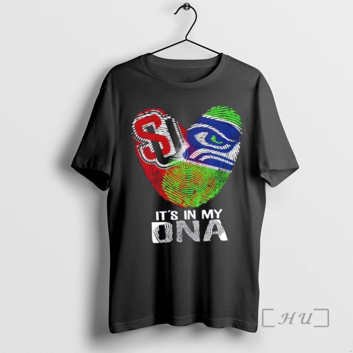 Officials Seattle Sports Redhawks X Seahawks Its In My Dna Fingerprint Heart Premium T Shirts Hoodie, Sweatshirt