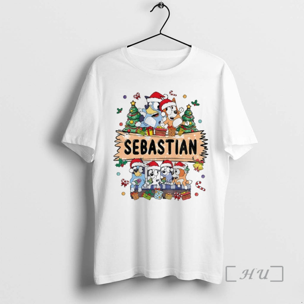 Officials Sebastian Bluey Family Santa Hat Merry Christmas T-Shirts, Hoodie, Sweatshirt | PopFlextees.com