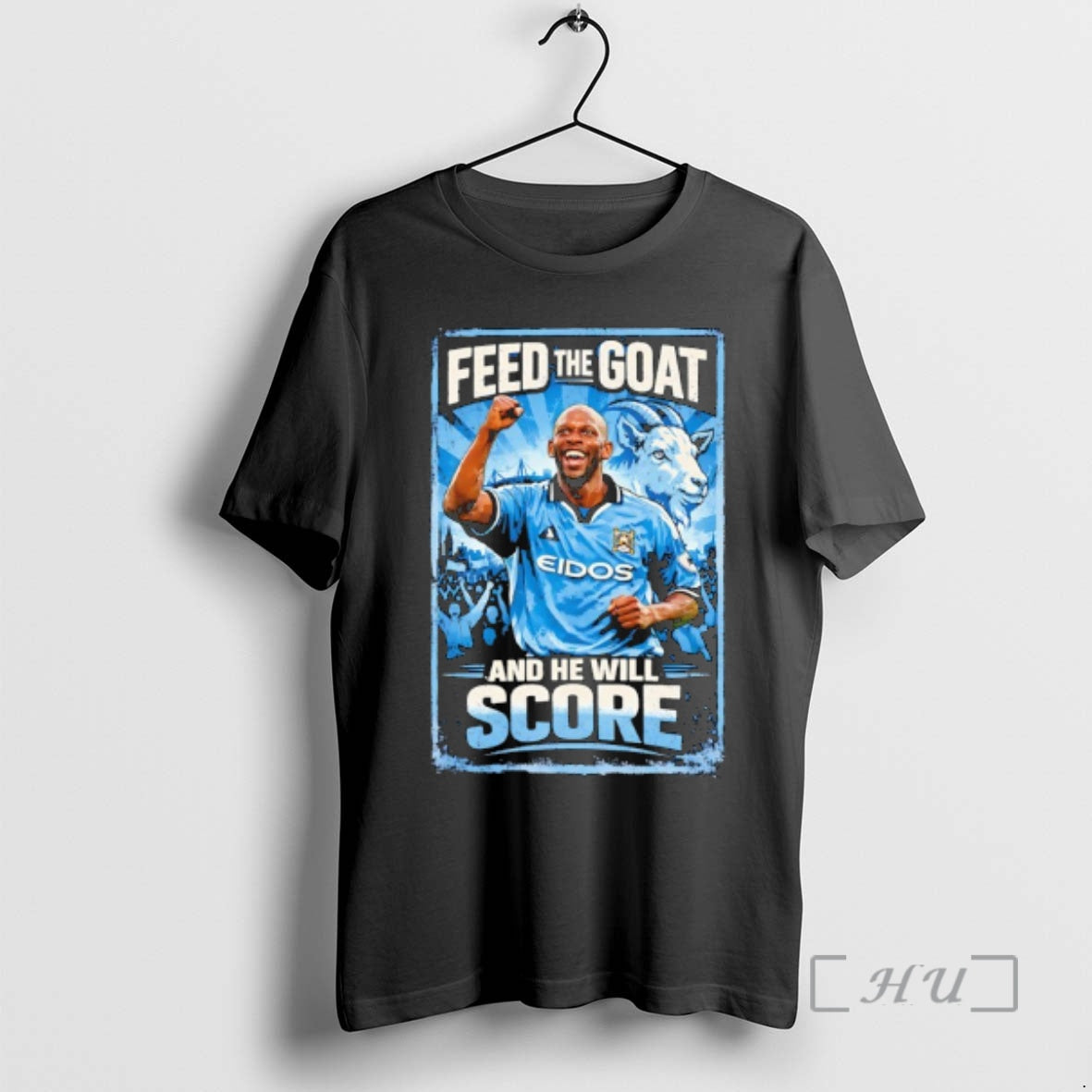 Officials Shaun Goater Former Manchester City Feed The Goat And He Will Score Premium T-Shirts, Hoodie, Sweatshirt