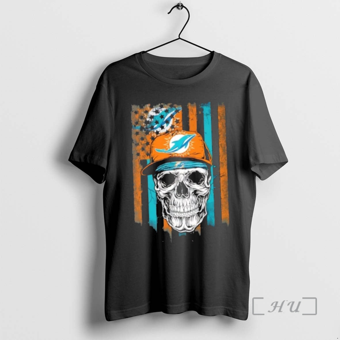 Officials Skull Wearing A Cap Miami Dolphins Us Flag T-Shirts, Hoodie, Sweatshirt | PopFlextees.com
