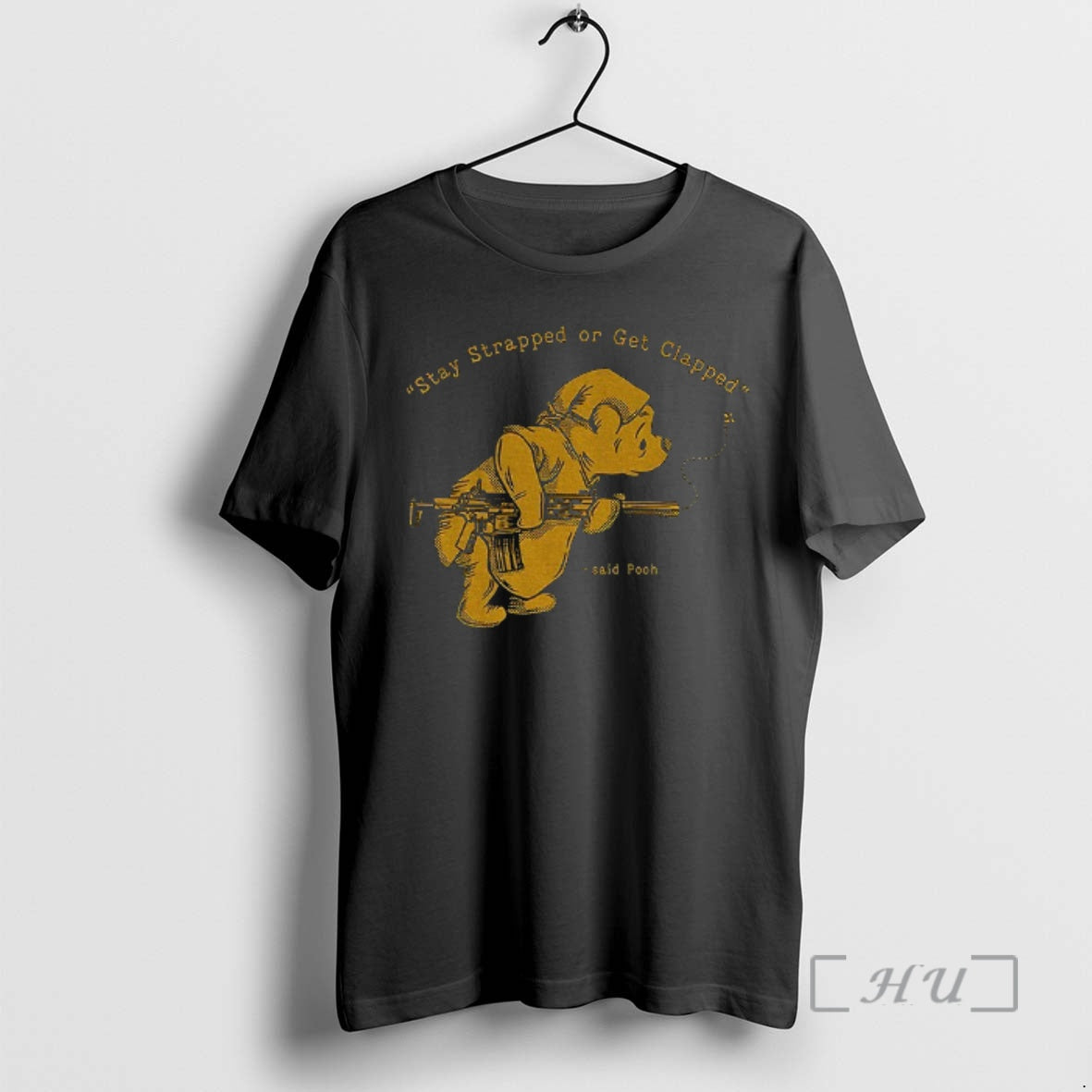 Officials Stay Strapped Or Get Clapped Winnie The Pooh Holding Gun Premium T Shirts Sweater Hoodie, Sweatshirt