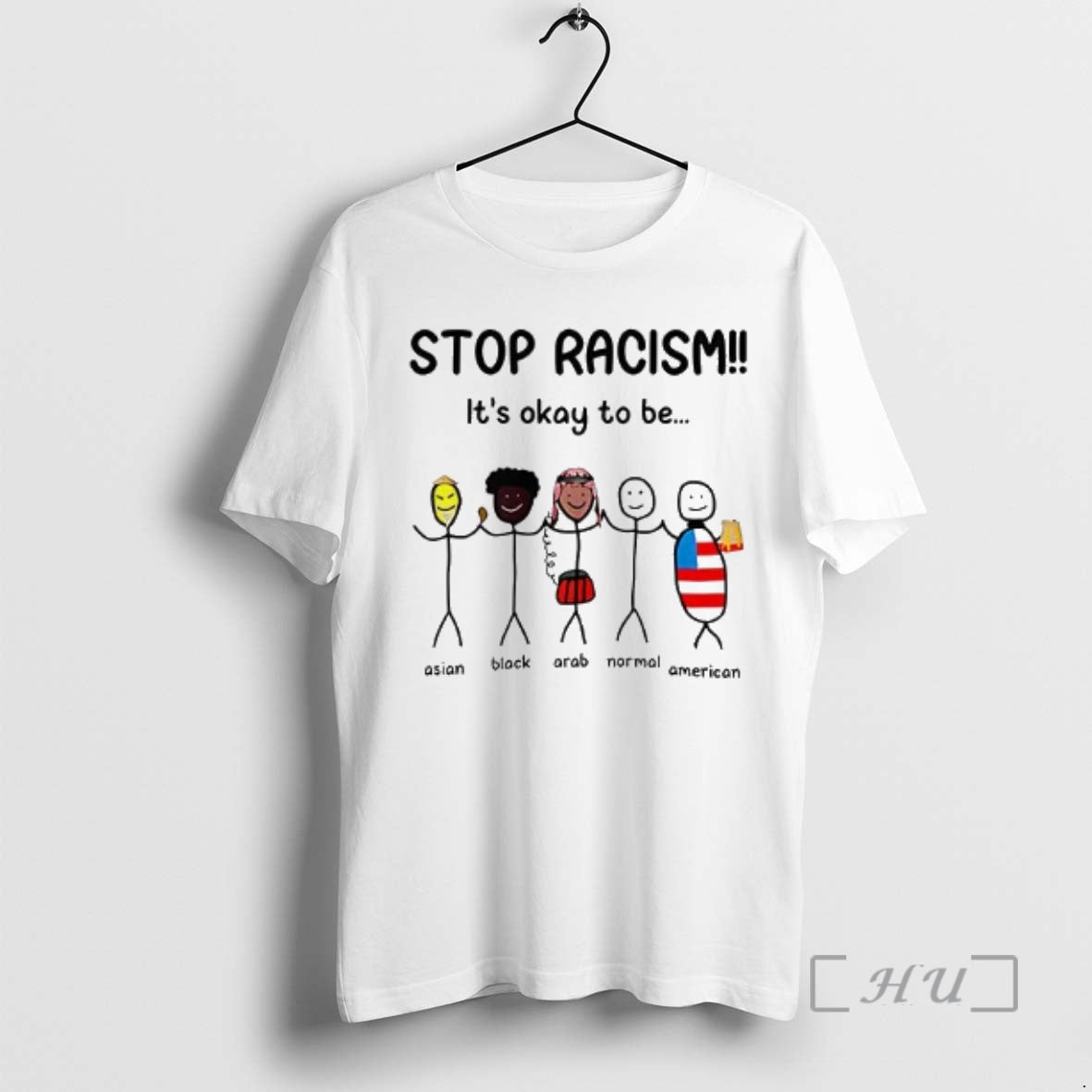 Officials Stop Racism Its Okay To Be Asian Black Arab Normal American Stickman Caricature Woman T-Shirts, Hoodie, Sweatshirt