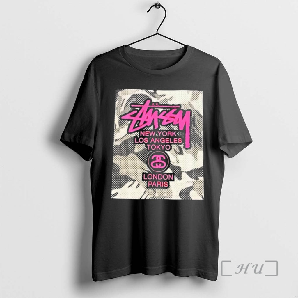 Officials Stussy New York Los Angeles Tokyo London Paris Pink Graphic Logo Premium T Shirts Hoodie, Sweatshirt