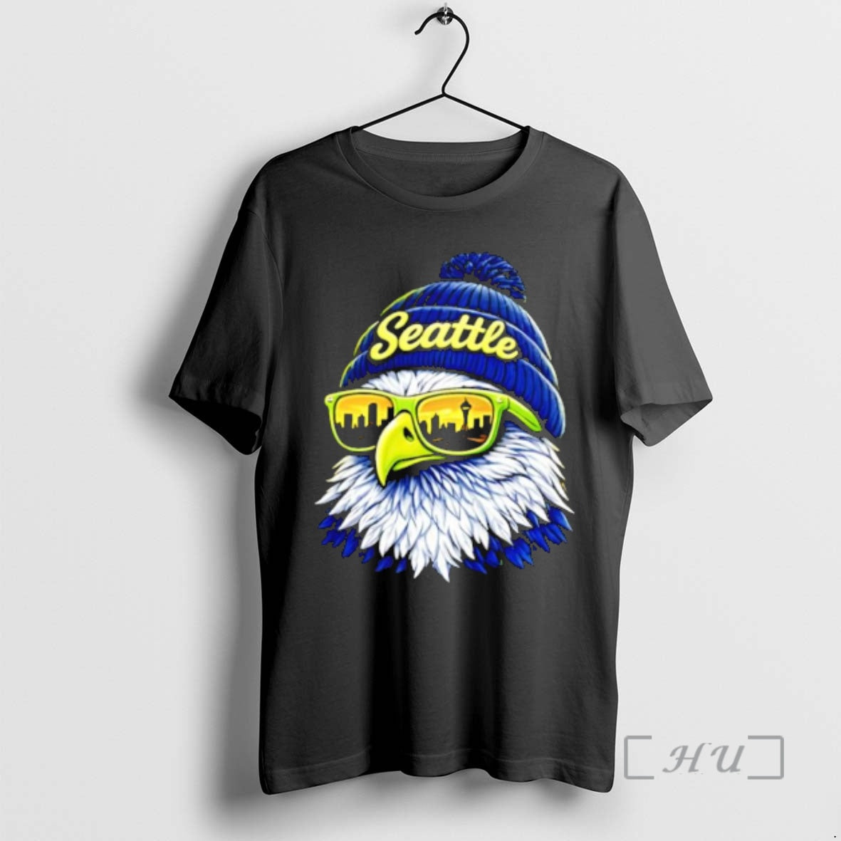Officials Top Seattle Script Beanie Eagle Head Sunglasses Reflecting City Skyline T-Shirts, Hoodie, Sweatshirt