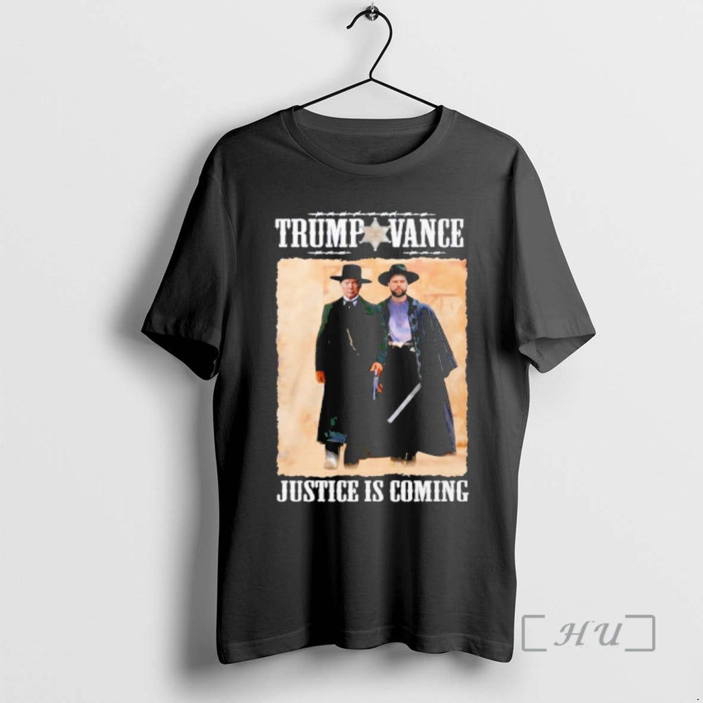 Officials Trump Vance Tombstone Movie Justice Is Coming T-Shirts, Hoodie, Sweatshirt | PopFlextees.com