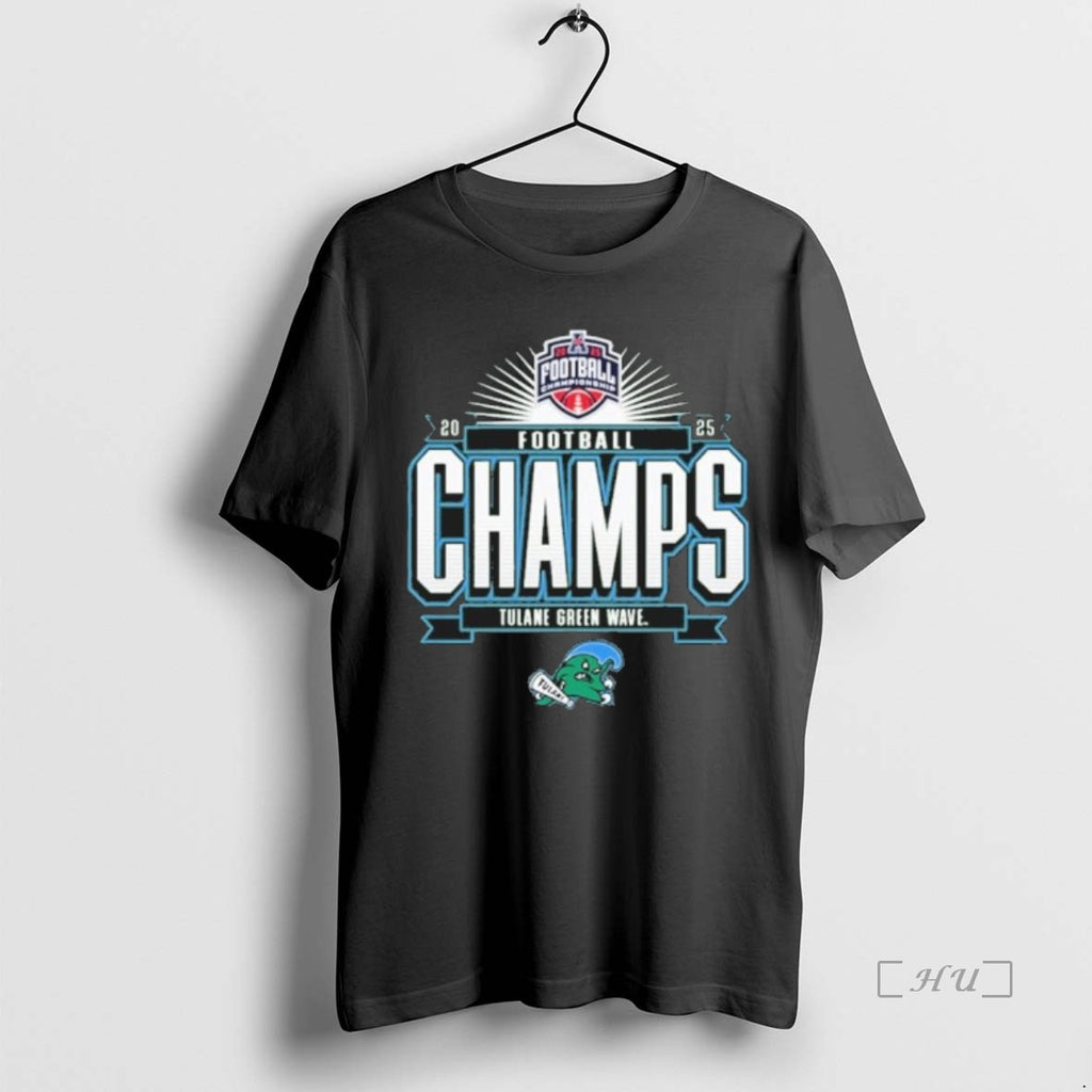 Officials Tulane Green Wave Green 2025 American Athletic Conference Football Champions Premium T Shirts Sweater Hoodie,...