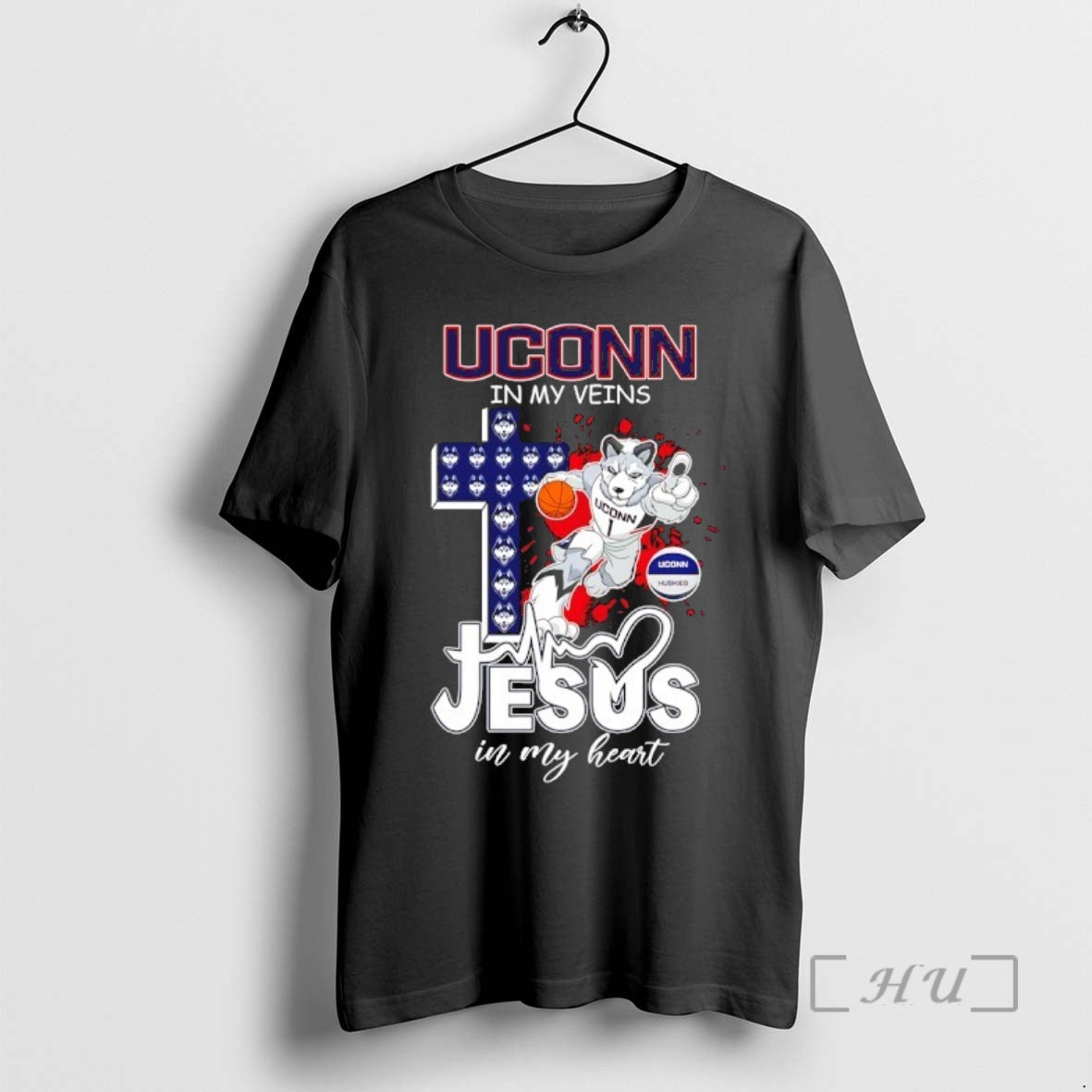 Officials Uconn Huskies In My Veins Jesus In My Heart Cross Mascot Premium T Shirts Hoodie, Sweatshirt | PopFlextees.com