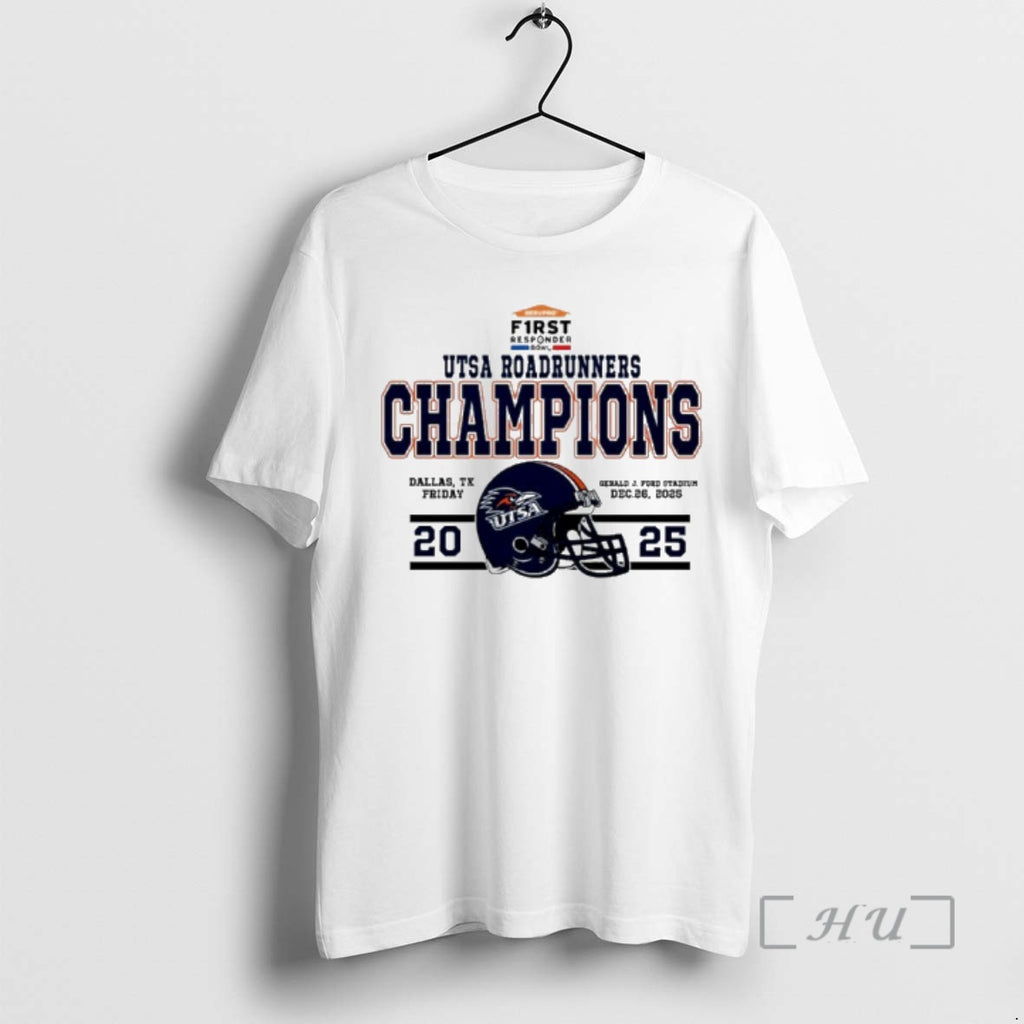 Officials Utsa Roadrunners Football 2025 First Responder Bowl Champions Helmet T-Shirts, Hoodie, Sweatshirt | PopFlextees.com