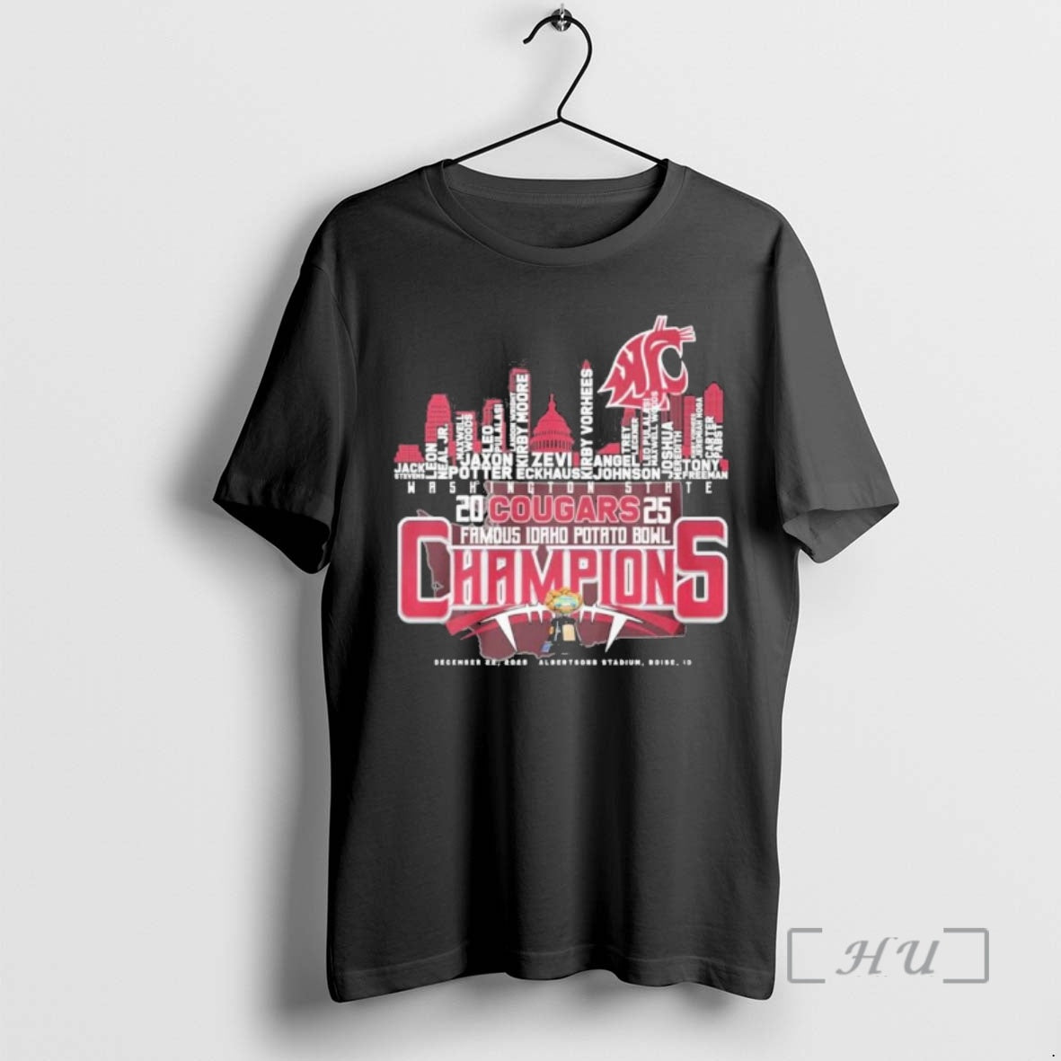 Officials Washington State Cougars Skyline Player Names 2025 Idaho Potato Bowl Champions Premium T Shirts Hoodie, Sweatshirt