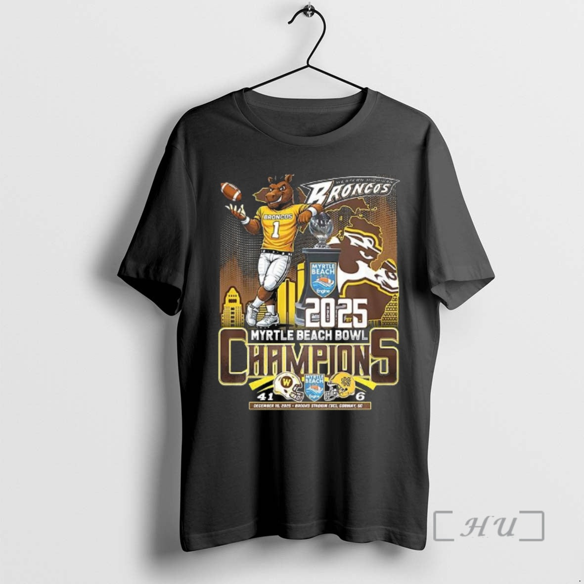 Officials Western Michigan Broncos 2025 Myrtle Beach Bowl Champions Mascot Celebration Final Score T-Shirts, Hoodie, Sweatshirt