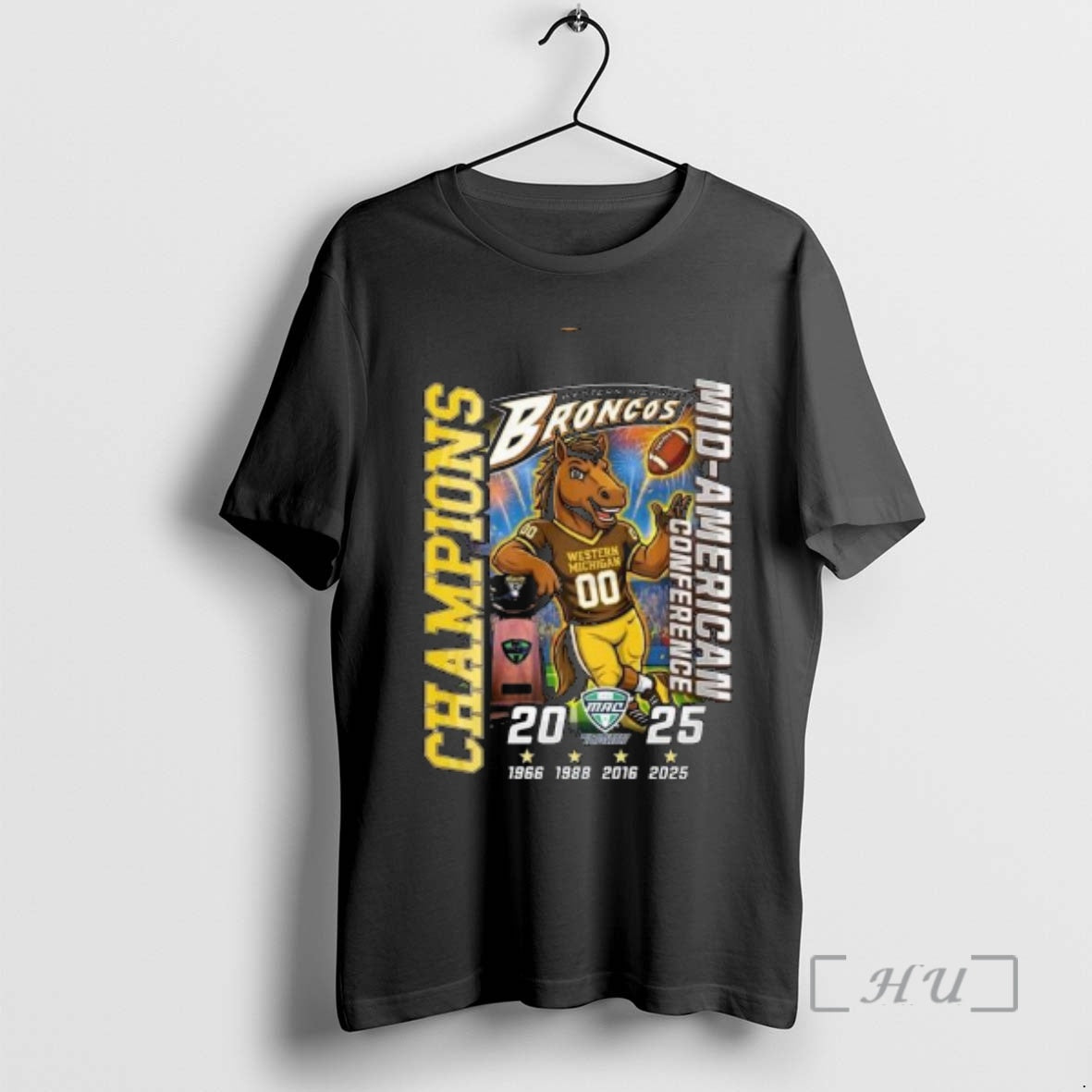 Officials Western Michigan Broncos Champions Mid American Conference 1966 2025 Mascot Circle Black Premium T-Shirts,...