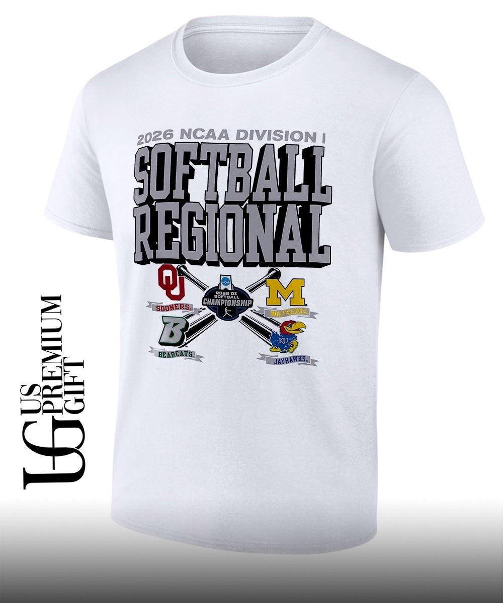Oklahoma Sooners and Michigan Wolverines and Kansas Jayhawks and Binghamton Bearcats 2026 NCAA Division I Softball Regional logo shirt