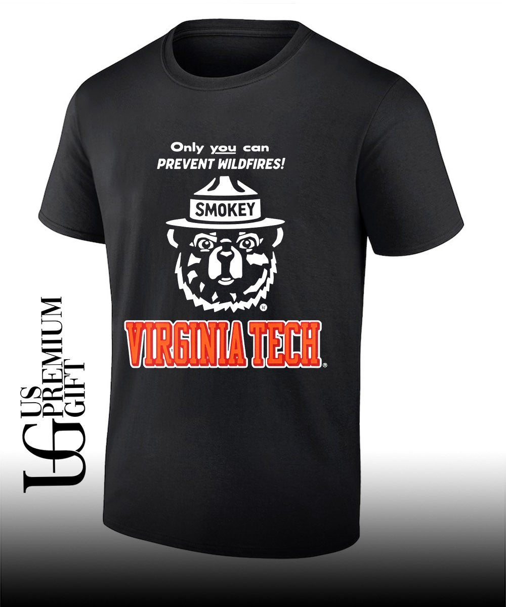 Only you can prevent wildfires Smokey x Virginia Tech Campus shirt