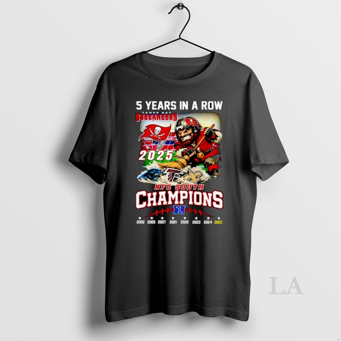 Original 5 Years In A Row Tampa Bay Buccaneers 2025 Nfc South Champions Mascot T-Shirts, Hoodie, Sweatshirt | PopFlextees.com