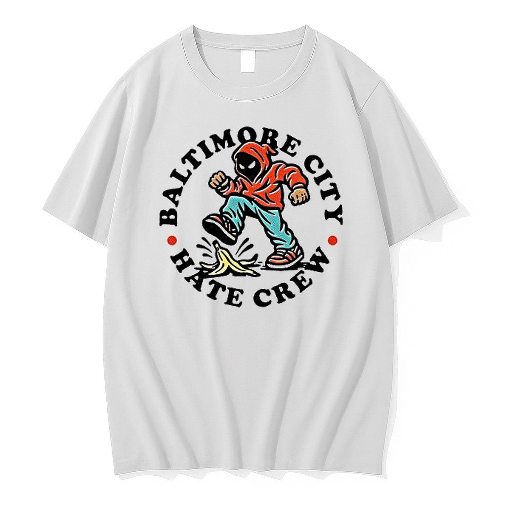 Original Baltimore City Hate Crew Hooded Figure Stepping On Banana Peel Tshirts