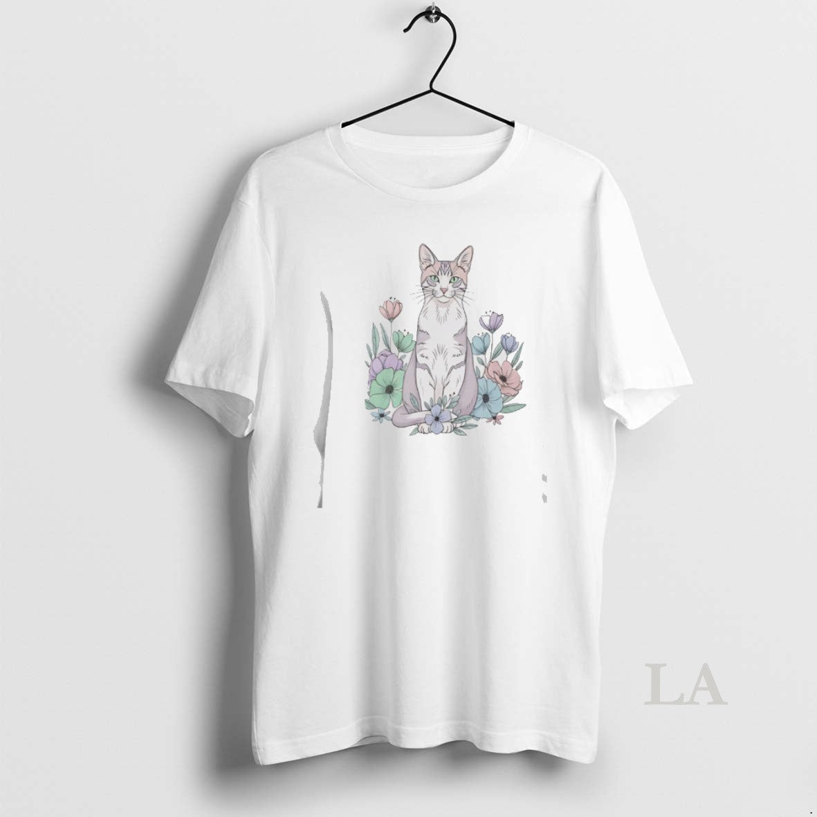 Original Cute Sitting Cat In Floral Garden Watercolor T-Shirts, Hoodie, Sweatshirt | PopFlextees.com