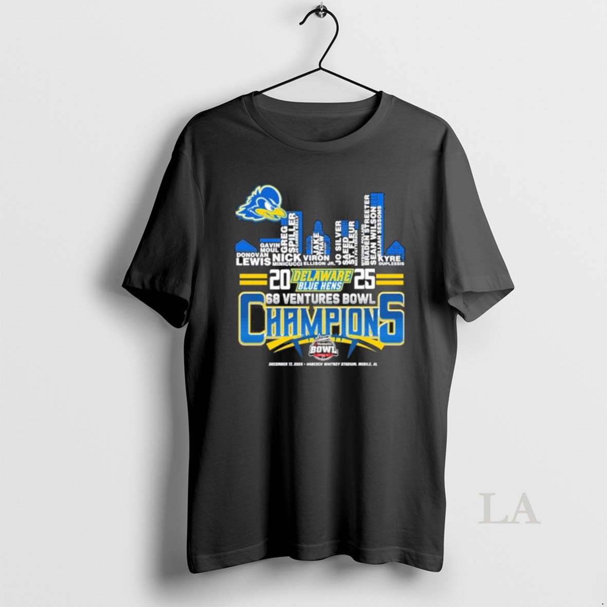 Original Delaware Blue Hens Skyline Players Name 2025 68 Ventures Bowl Champions T-Shirts, Hoodie, Sweatshirt