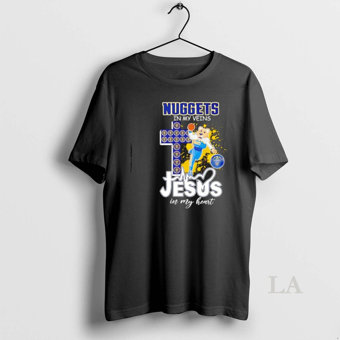Original Denver Nuggets In My Veins Jesus In My Heart Mascot T-Shirts, Hoodie, Sweatshirt | PopFlextees.com