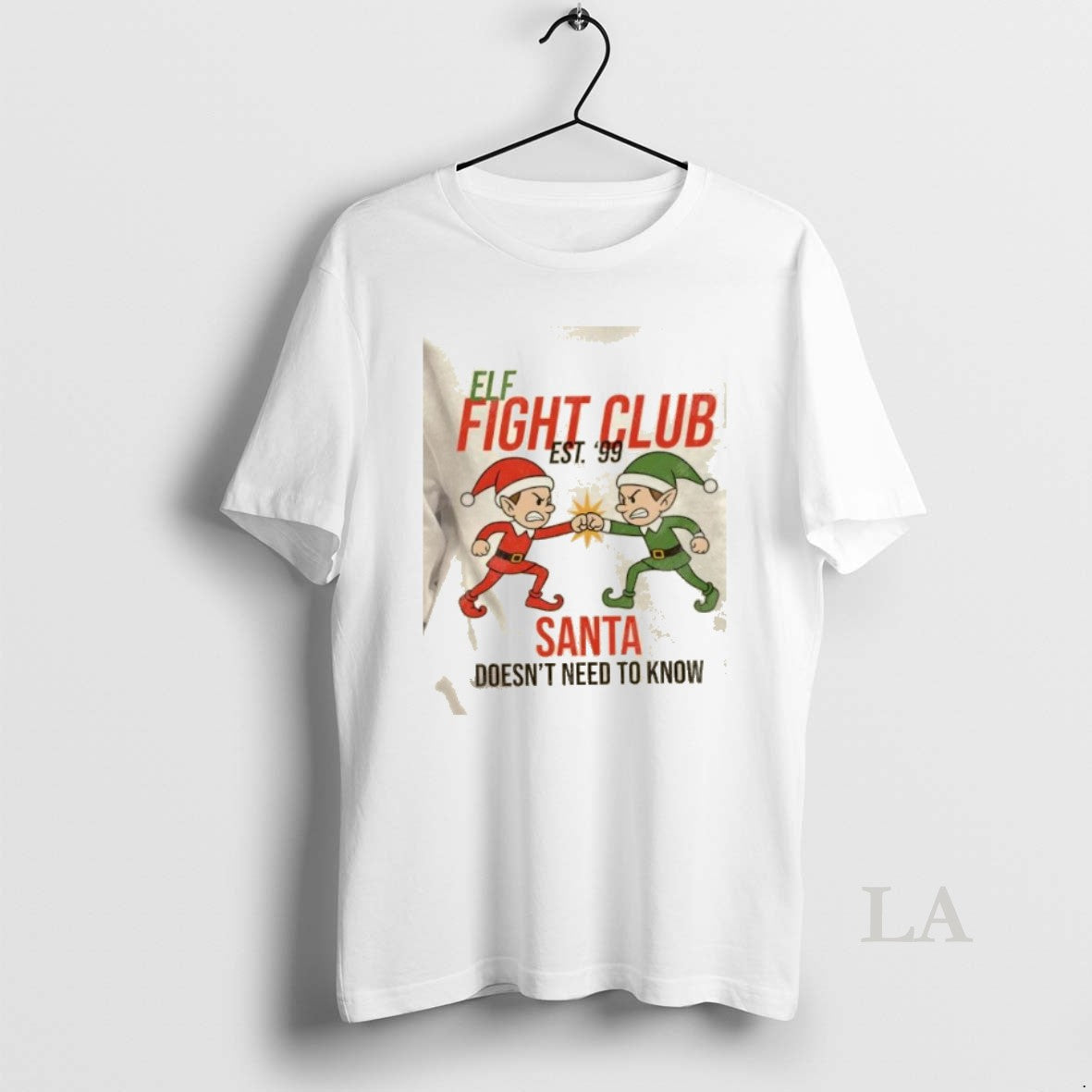 Original Elf Fight Club Santa Doesnt Need To Know Christmas T-Shirts, Hoodie, Sweatshirt | PopFlextees.com