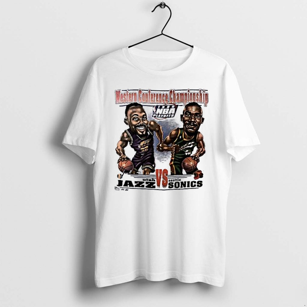 Original Karl Malone Utah Jazz Shawn Kemp Seattle 1996 Western Conference Playoffs Vintage Tshirts