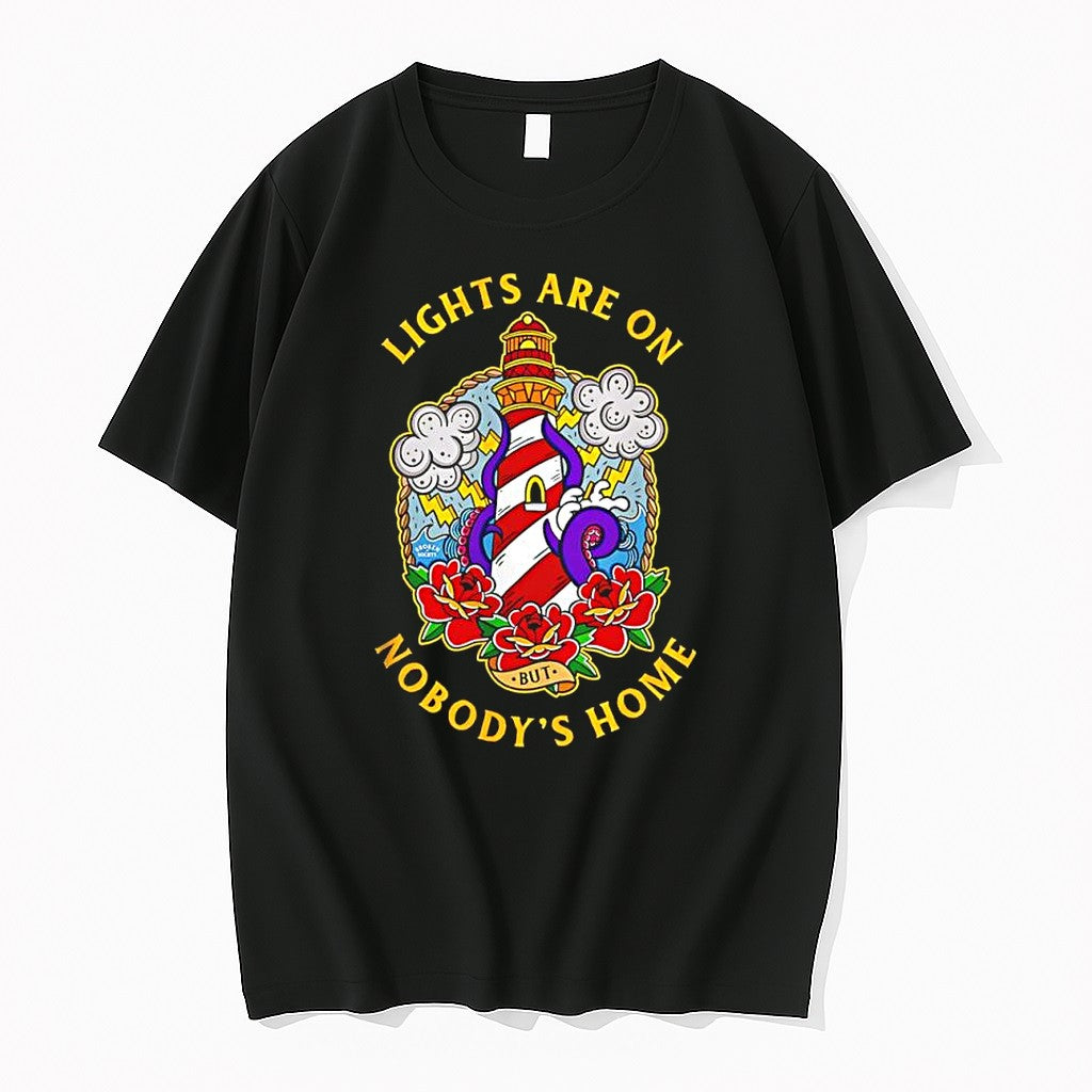 Original Lights Are On But Nobodys Home Nautical Lighthouse And Octopus Tshirts
