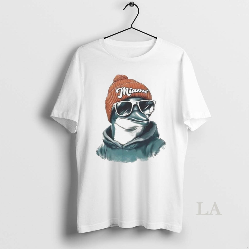 Original Miami Dolphins Mascot Wearing A Beanie And Sunglasses T-Shirts, Hoodie, Sweatshirt | PopFlextees.com