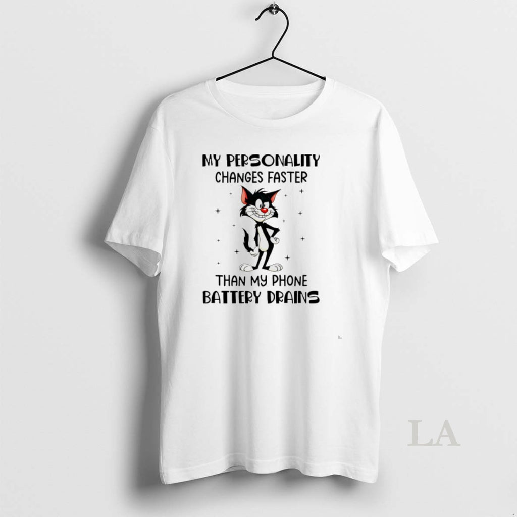 Original My Personality Changes Faster Than My Phone Battery Drains Cat T-Shirts, Hoodie, Sweatshirt | PopFlextees.com