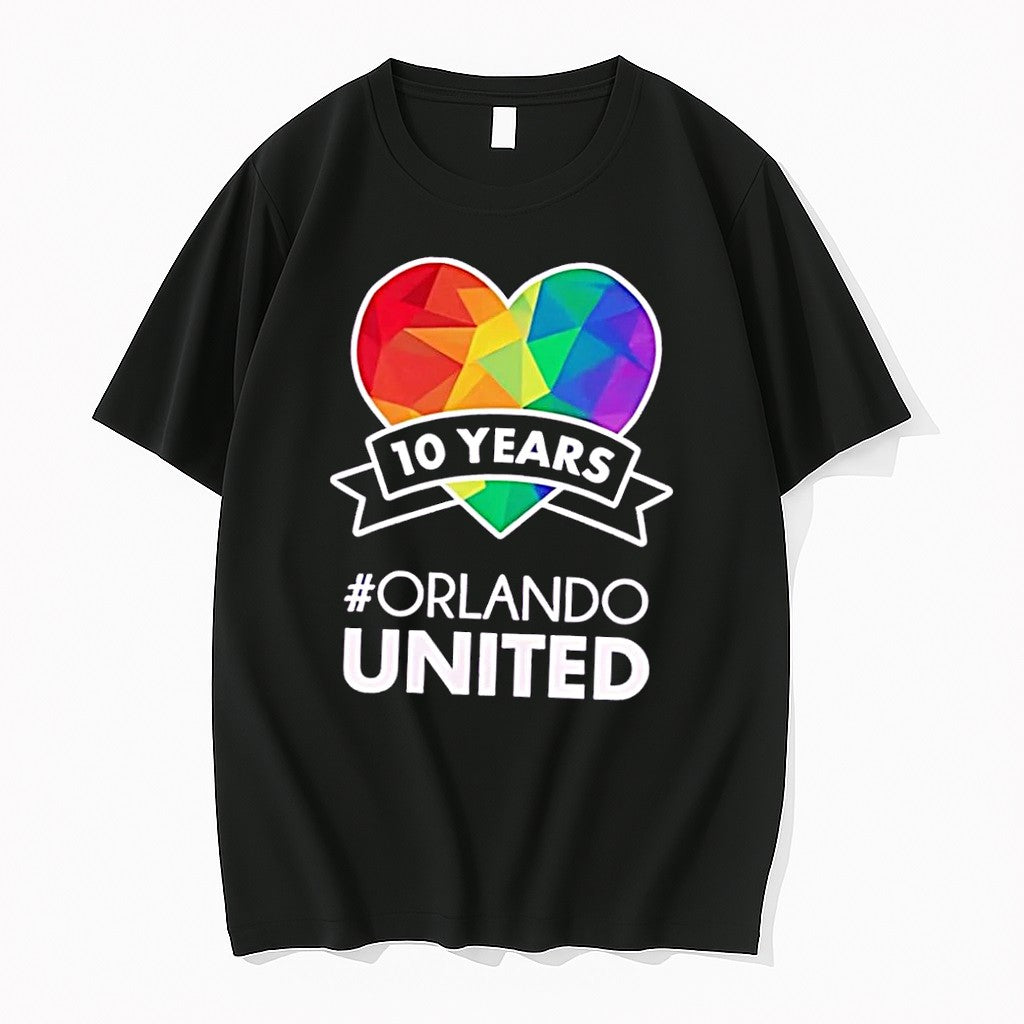 Original Orlando United 10 Years Rainbow Pride Heart Ribbon Black Tshirts Jpg
