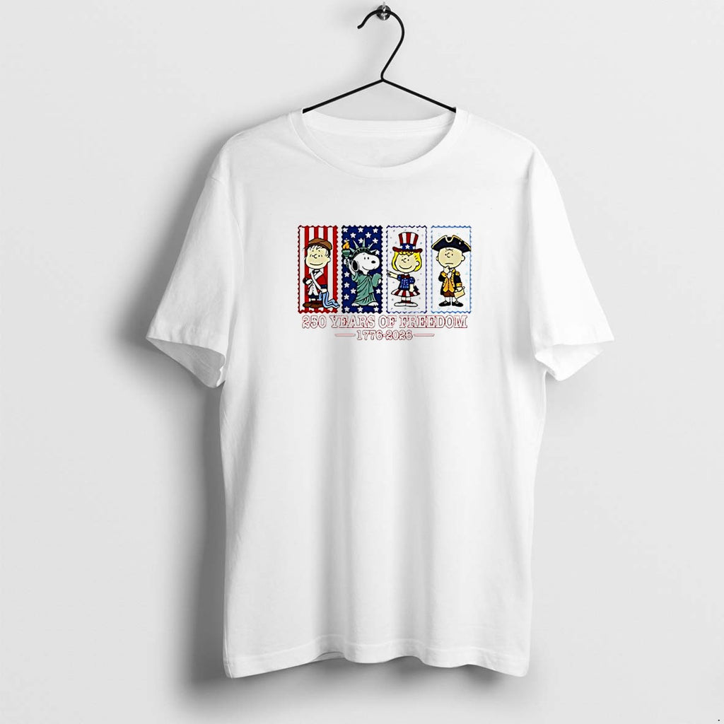 Original Peanuts Characters 250 Years Of Freedom 1776 2026 Usa Independence Day Tshirts