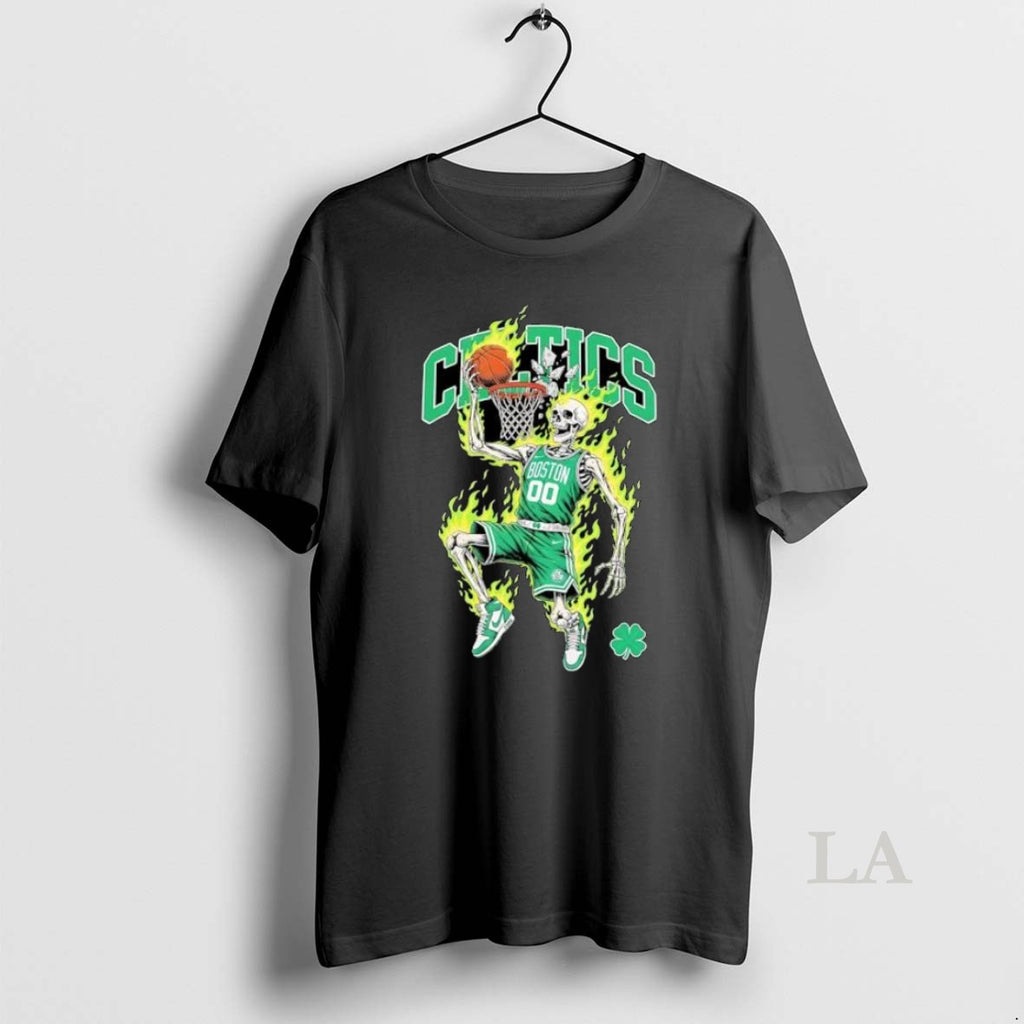 Original Premium Boston Celtics Mens Basketball Skeleton Player Flames T-Shirts, Hoodie, Sweatshirt | PopFlextees.com