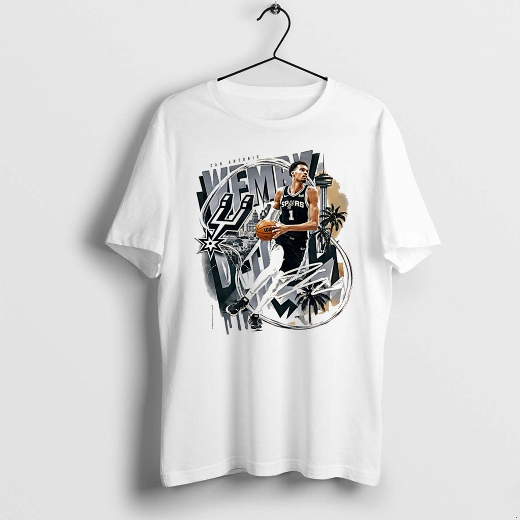 Original San Antonio Spurs Wemby Victor Wembanyama Skyline Background Tee Tshirts