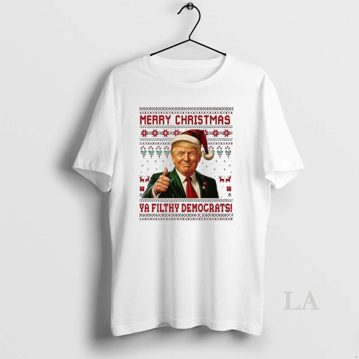 Original Santa Trump Merry Christmas Ya Filthy Democrats Ugly Christmas T-Shirts, Hoodie, Sweatshirt | PopFlextees.com